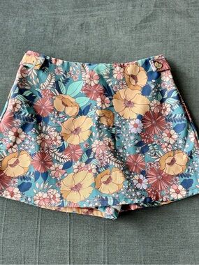 Altar’d State Floral Print Women's Skort- Teal with Yellow & Coral Flowers